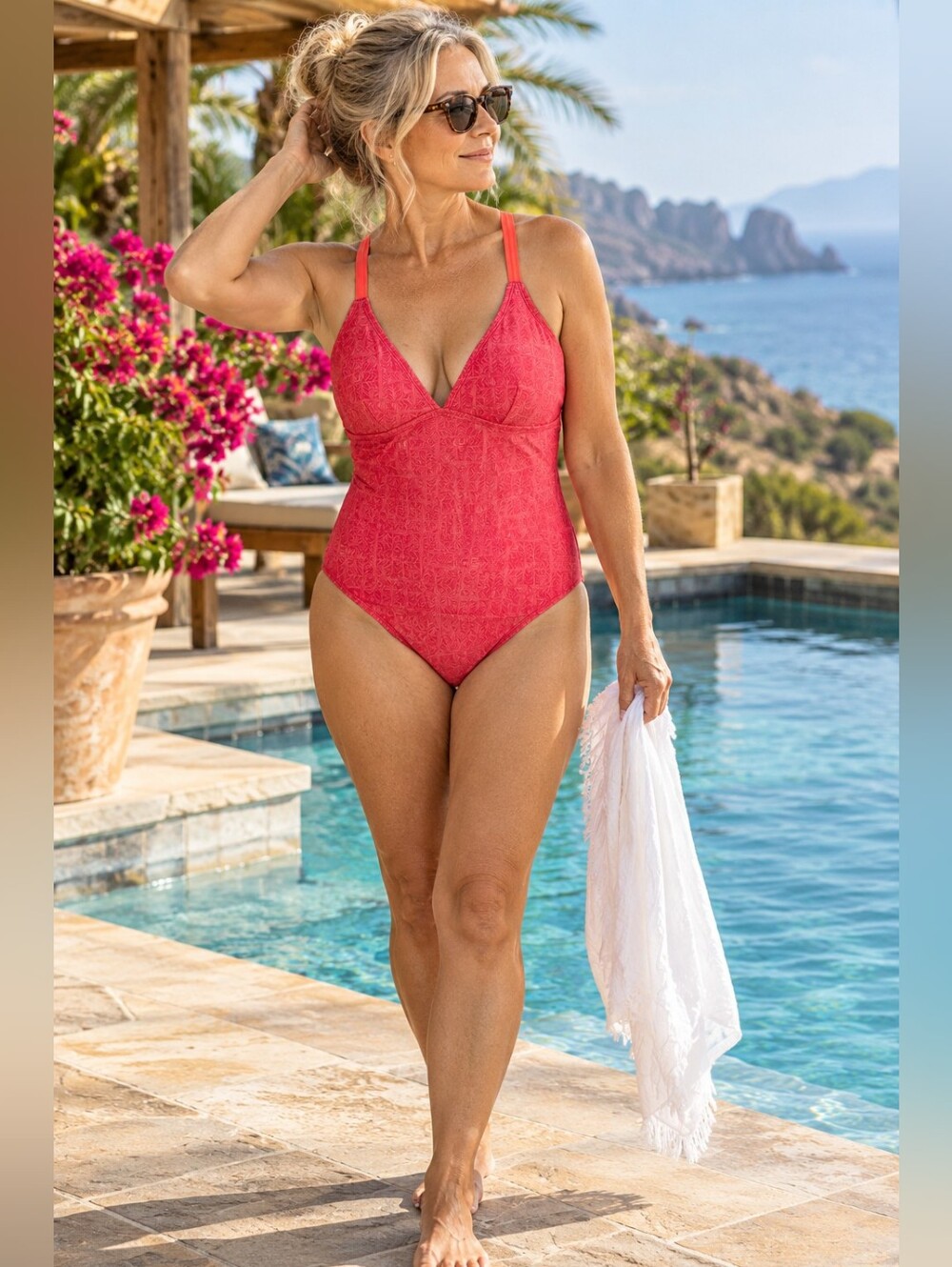 Lolë Coral Pink One Piece Swimsuit Cross Back Adjustable Straps Size L
